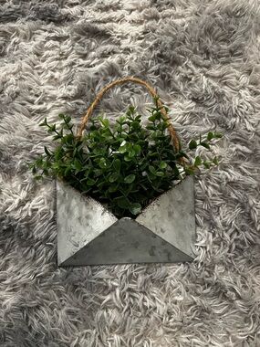 Galvanized Metal Envelope Wall Planter with Faux Greenery